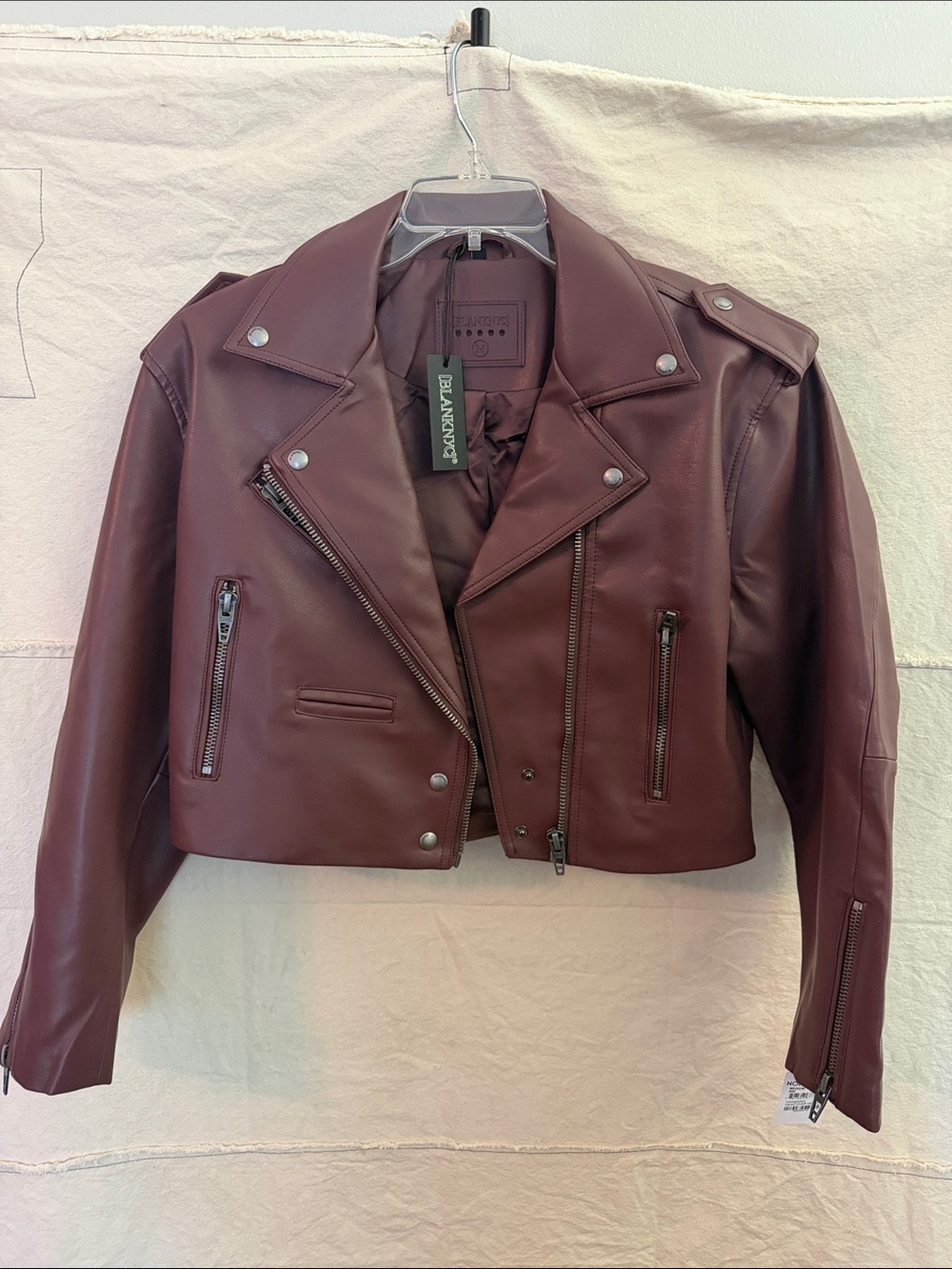 Blank NYC Women's Burgundy Faux Leather Moto Jacket